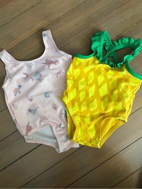 Baby Girls' One-Piece Swimsuit Duo - Yellow Pineapple & Pink Sea Print